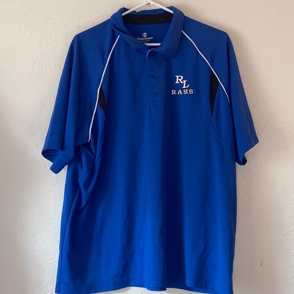 Men’s size extra-large, Halloween RL, Rams polo shirt, blue T27